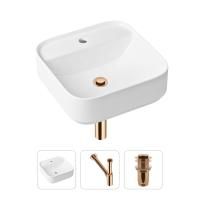 Комплект 3 в 1 Lavinia Boho Bathroom Sink 21520281: накладная фарфоровая раковина 42 см, металлический сифон, донный клапан