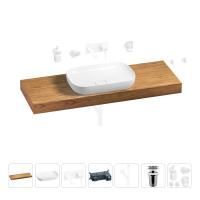 Раковина 60 см со столешницей 140 см Wellsee Croquis 201008310 в наборе 9 в 1: столешница, раковина, встраиваемый смеситель, сифон, выпуск, аксессуары (цвет набора матовый белый)