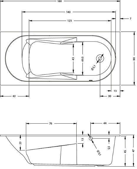 Акриловая ванна с ножками Riho Lazy 180х80 R BC4200500000000