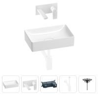 Раковина для ванной Wellsee Pure BY Wellsee 201002550 в наборе 4 в 1: раковина белого глянцевого цвета, встраиваемый смеситель, сифон, выпуск (цвет набора матовый белый)