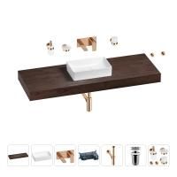 Раковина 42 см со столешницей 140 см Wellsee Pure BY Wellsee 201011034 в наборе 9 в 1: столешница, раковина, встраиваемый смеситель, сифон, выпуск, аксессуары (цвет набора розовое золото)