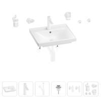 Раковина для ванной Wellsee FreeDom 201006820 в наборе 9 в 1: раковина белого глянцевого цвета, смеситель, сифон, донный клапан, угловые вентили, аксессуары (цвет набора матовый белый)