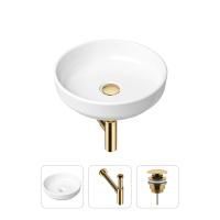 Комплект 3 в 1 Lavinia Boho Bathroom Sink 21520202: накладная фарфоровая раковина 40 см, металлический сифон, донный клапан
