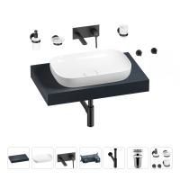 Раковина 60 см со столешницей 80 см Wellsee Croquis 201007927 в наборе 9 в 1: столешница, раковина, встраиваемый смеситель, сифон, выпуск, аксессуары (цвет набора матовый черный)