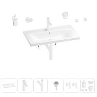 Раковина для ванной Wellsee FreeDom 201007030 в наборе 9 в 1: раковина белого глянцевого цвета, смеситель, сифон, донный клапан, угловые вентили, аксессуары (цвет набора матовый белый)