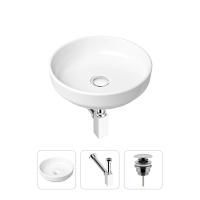Комплект 3 в 1 Lavinia Boho Bathroom Sink 21520178: накладная фарфоровая раковина 40 см, металлический сифон, донный клапан