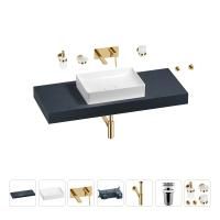 Раковина 50 см со столешницей 120 см Wellsee Pure BY Wellsee 201011348 в наборе 9 в 1: столешница, раковина, встраиваемый смеситель, сифон, выпуск, аксессуары (цвет набора золото)
