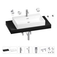 Раковина 70 см со столешницей 100 см Wellsee Graceful Pro 201012686 в наборе 10 в 1: столешница, раковина, смеситель, сифон, донный клапан, угловые вентили, аксессуары (цвет хром)