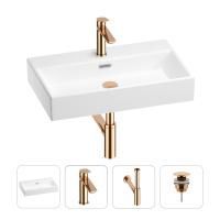 Раковина для ванной Wellsee Graceful Pro 201002984 в наборе 4 в 1: раковина белого глянцевого цвета, смеситель, сифон, донный клапан (цвет набора розовое золото)