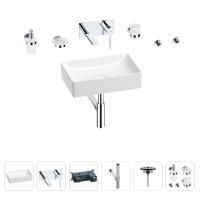 Раковина для ванной Wellsee Pure BY Wellsee 201006331 в наборе 8 в 1: раковина белого глянцевого цвета, встраиваемый смеситель, сифон, выпуск, аксессуары (цвет набора хром)