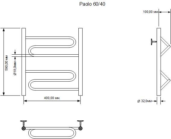 Полотенцесушитель водяной Aquanet Paolo 600x400, хром