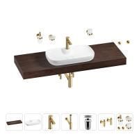 Раковина 60 см со столешницей 140 см Wellsee Croquis 2.0 201008823 в наборе 10 в 1: столешница, раковина, смеситель, сифон, выпуск, угловые вентили, аксессуары (цвет золото)