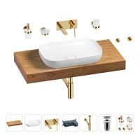 Раковина 60 см со столешницей 100 см Wellsee Croquis 201008068 в наборе 9 в 1: столешница, раковина, встраиваемый смеситель, сифон, выпуск, аксессуары (цвет набора золото)