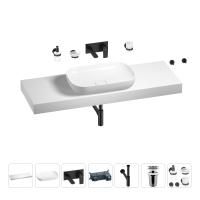 Раковина 60 см со столешницей 140 см Wellsee Croquis 201008342 в наборе 9 в 1: столешница, раковина, встраиваемый смеситель, сифон, выпуск, аксессуары (цвет набора матовый черный)