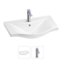 Раковина для ванной Wellsee Bisou 201000911 в наборе 2 в 1: полукруглая раковина белого глянцевого цвета, смеситель в цвете хром