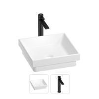 Раковина для ванной Wellsee Doux 201000637 в наборе 2 в 1: квадратная раковина белого глянцевого цвета, высокий смеситель в цвете матовый черный