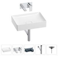 Раковина для ванной Wellsee Pure BY Wellsee 201002651 в наборе 4 в 1: раковина белого глянцевого цвета, встраиваемый смеситель, сифон, выпуск (цвет набора хром)