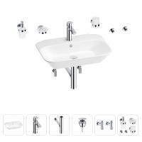 Раковина для ванной Wellsee Eclatant 201007471 в наборе 9 в 1: раковина белого глянцевого цвета, смеситель, сифон, донный клапан, угловые вентили, аксессуары (цвет набора хром)