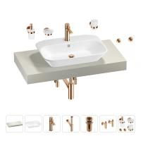 Раковина 65 см со столешницей 100 см Wellsee Eclatant 201013059 в наборе 10 в 1: столешница, раковина, смеситель, сифон, донный клапан, угловые вентили, аксессуары (цвет розовое золото)