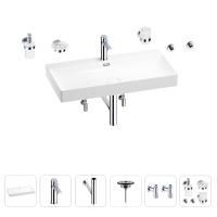 Раковина для ванной Wellsee Bromance 201007626 в наборе 9 в 1: раковина белого глянцевого цвета, смеситель, сифон, выпуск, угловые вентили, аксессуары (цвет набора хром)