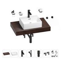 Раковина 43 см со столешницей 80 см Wellsee Graceful Pro 201012182 в наборе 10 в 1: столешница, раковина, смеситель, сифон, донный клапан, угловые вентили, аксессуары (цвет матовый черный)