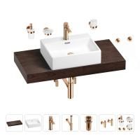 Раковина 50 см со столешницей 100 см Wellsee Graceful Pro 201012489 в наборе 10 в 1: столешница, раковина, смеситель, сифон, донный клапан, угловые вентили, аксессуары (цвет розовое золото)