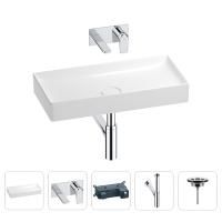 Раковина для ванной Wellsee Pure BY Wellsee 201002771 в наборе 4 в 1: раковина белого глянцевого цвета, встраиваемый смеситель, сифон, выпуск (цвет набора хром)