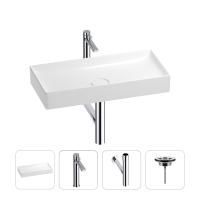 Раковина для ванной Wellsee Pure BY Wellsee 201002746 в наборе 4 в 1: раковина белого глянцевого цвета, высокий смеситель, сифон, выпуск (цвет набора хром)