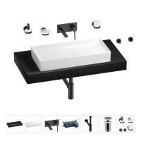 Раковина 75 см со столешницей 100 см Wellsee Pure BY Wellsee 201011667 в наборе 9 в 1: столешница, раковина, встраиваемый смеситель, сифон, выпуск, аксессуары (цвет набора матовый черный)