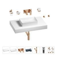 Раковина 42 см со столешницей 80 см Wellsee Pure BY Wellsee 201010779 в наборе 9 в 1: столешница, раковина, встраиваемый смеситель, сифон, выпуск, аксессуары (цвет набора розовое золото)