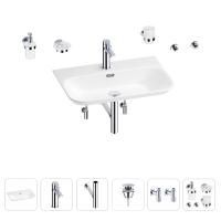 Раковина для ванной Wellsee Eclatant 2.0 201007526 в наборе 9 в 1: раковина белого глянцевого цвета, смеситель, сифон, донный клапан, угловые вентили, аксессуары (цвет набора хром)