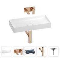 Раковина для ванной Wellsee Pure BY Wellsee 201002754 в наборе 4 в 1: раковина белого глянцевого цвета, встраиваемый смеситель, сифон, выпуск (цвет набора розовое золото)