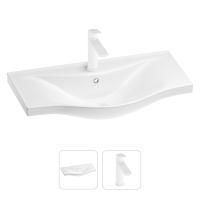 Раковина для ванной Wellsee Bisou 201000930 в наборе 2 в 1: полукруглая раковина белого глянцевого цвета, смеситель в цвете матовый белый