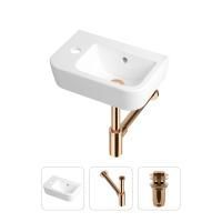 Комплект 3 в 1 Lavinia Boho One 21520712: подвесная фарфоровая раковина для туалета 37 см (отверстие под смеситель слева), металлический сифон, донный клапан