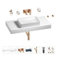 Раковина 50 см со столешницей 100 см Wellsee Pure BY Wellsee 201011284 в наборе 9 в 1: столешница, раковина, встраиваемый смеситель, сифон, выпуск, аксессуары (цвет набора розовое золото)