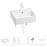 Раковина для ванной Wellsee Graceful Pro 201004610 в наборе 5 в 1: раковина белого глянцевого цвета, смеситель, сифон, донный клапан, угловые вентили (цвет набора матовый белый)