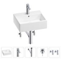 Раковина для ванной Wellsee Graceful Pro 201004601 в наборе 5 в 1: раковина белого глянцевого цвета, смеситель, сифон, донный клапан, угловые вентили (цвет набора хром)