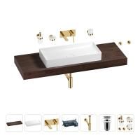 Раковина 75 см со столешницей 140 см Wellsee Pure BY Wellsee 201011868 в наборе 9 в 1: столешница, раковина, встраиваемый смеситель, сифон, выпуск, аксессуары (цвет набора золото)