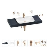 Раковина 65 см со столешницей 120 см Wellsee Eclatant 2.0 201013309 в наборе 10 в 1: столешница, раковина, смеситель, сифон, донный клапан, угловые вентили, аксессуары (цвет розовое золото)