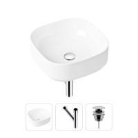 Комплект 3 в 1 Lavinia Boho Bathroom Sink 21520242: накладная фарфоровая раковина 40 см, металлический сифон, донный клапан