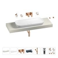 Раковина 90 см со столешницей 140 см Wellsee Croquis 201008504 в наборе 9 в 1: столешница, раковина, встраиваемый смеситель, сифон, выпуск, аксессуары (цвет набора розовое золото)