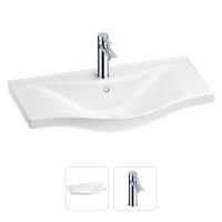 Раковина для ванной Wellsee Bisou 201000931 в наборе 2 в 1: полукруглая раковина белого глянцевого цвета, смеситель в цвете хром