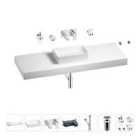 Раковина 42 см со столешницей 140 см Wellsee Pure BY Wellsee 201011046 в наборе 9 в 1: столешница, раковина, встраиваемый смеситель, сифон, выпуск, аксессуары (цвет набора хром)