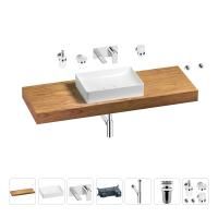 Раковина 50 см со столешницей 140 см Wellsee Pure BY Wellsee 201011481 в наборе 9 в 1: столешница, раковина, встраиваемый смеситель, сифон, выпуск, аксессуары (цвет набора хром)
