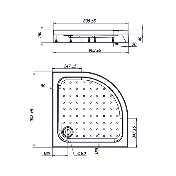 Поддон для душа акриловый Vincea VST-3AQ-9090, 900*900*150
