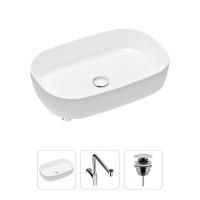 Комплект 3 в 1 Lavinia Boho Bathroom Sink 21520100: накладная фарфоровая раковина 54 см, металлический сифон, донный клапан