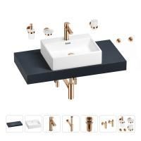 Раковина 50 см со столешницей 100 см Wellsee Graceful Pro 201012464 в наборе 10 в 1: столешница, раковина, смеситель, сифон, донный клапан, угловые вентили, аксессуары (цвет розовое золото)