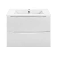 Тумба Vincea Mia Slim 700 подвесная, 2 выкатных ящика soft close, G.White с умывальником VBS-13970S1 керамическая, цвет белый