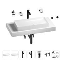 Раковина 75 см со столешницей 100 см Wellsee Pure BY Wellsee 201011632 в наборе 10 в 1: столешница, раковина, высокий смеситель, сифон, выпуск, кран-вентили, аксессуары (цвет матовый черный)