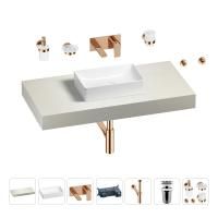 Раковина 42 см со столешницей 100 см Wellsee Pure BY Wellsee 201010809 в наборе 9 в 1: столешница, раковина, встраиваемый смеситель, сифон, выпуск, аксессуары (цвет набора розовое золото)